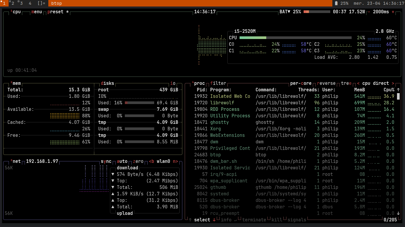 dwm running btop